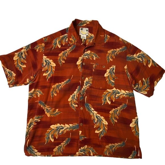 Banana Cabana Size XL Hawaiian Tropical Floral Rust Color Silk Shirt - Picture 2 of 5